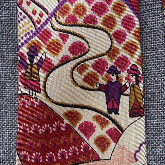 Vintage Ted Lapidus Andes Mountain Peru Chullo Landscape Silk Tie Wine Plum - Picture 5 of 13